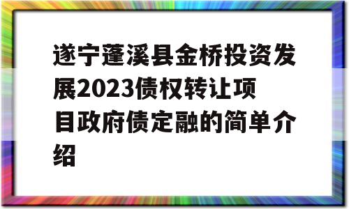 遂宁蓬溪县金桥投资发展2023债权转让项目政府债定融的简单介绍