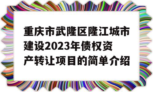 重庆市武隆区隆江城市建设2023年债权资产转让项目的简单介绍