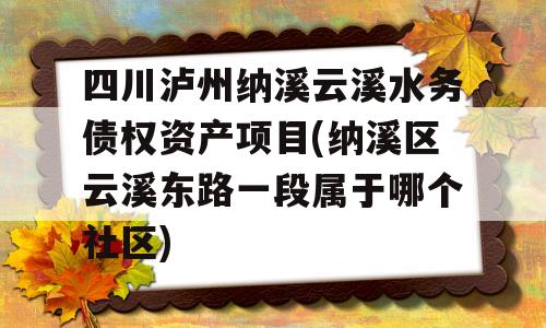 四川泸州纳溪云溪水务债权资产项目(纳溪区云溪东路一段属于哪个社区)