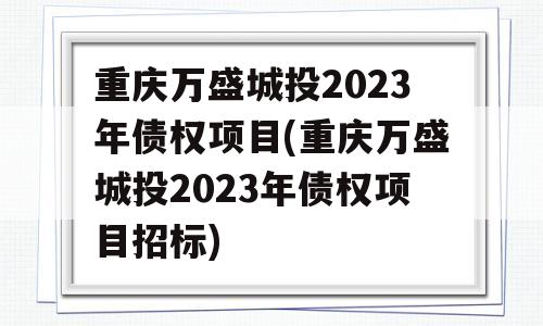 重庆万盛城投2023年债权项目(重庆万盛城投2023年债权项目招标)