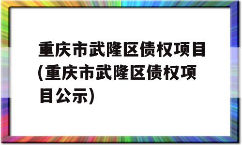 重庆市武隆区债权项目(重庆市武隆区债权项目公示)