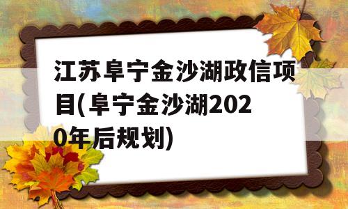 江苏阜宁金沙湖政信项目(阜宁金沙湖2020年后规划)