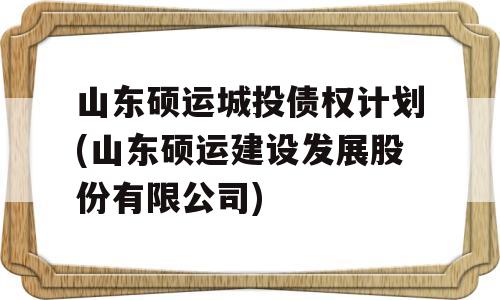 山东硕运城投债权计划(山东硕运建设发展股份有限公司)