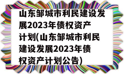 山东邹城市利民建设发展2023年债权资产计划(山东邹城市利民建设发展2023年债权资产计划公告)