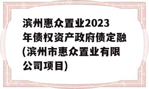 滨州惠众置业2023年债权资产政府债定融(滨州市惠众置业有限公司项目)