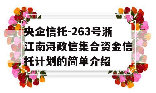 央企信托-263号浙江南浔政信集合资金信托计划的简单介绍