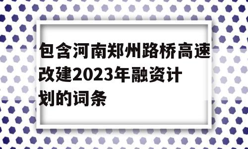 包含河南郑州路桥高速改建2023年融资计划的词条