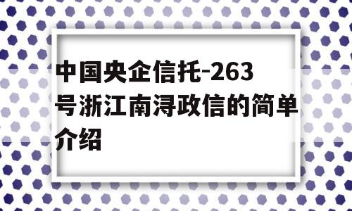 中国央企信托-263号浙江南浔政信的简单介绍