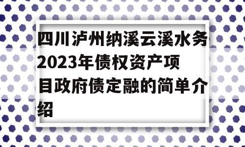 四川泸州纳溪云溪水务2023年债权资产项目政府债定融的简单介绍