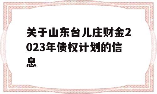 关于山东台儿庄财金2023年债权计划的信息