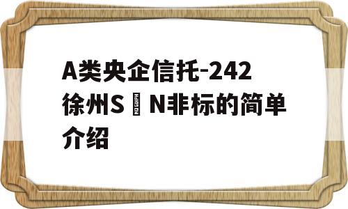 A类央企信托-242徐州S N非标的简单介绍