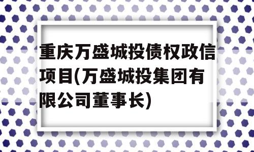 重庆万盛城投债权政信项目(万盛城投集团有限公司董事长)