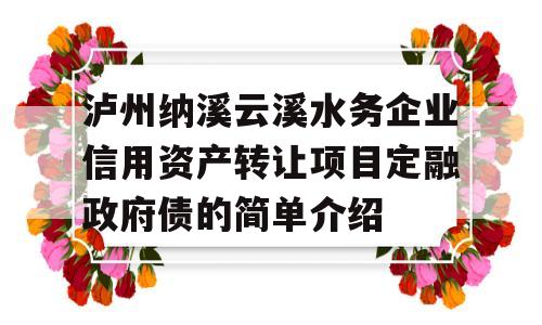 泸州纳溪云溪水务企业信用资产转让项目定融政府债的简单介绍