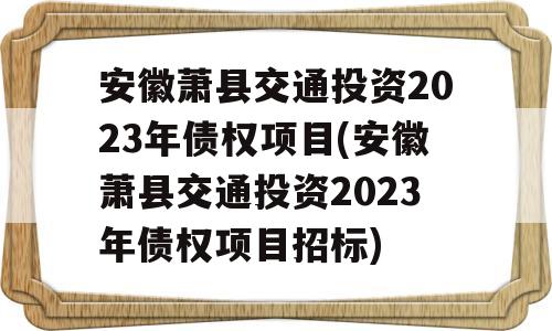 安徽萧县交通投资2023年债权项目(安徽萧县交通投资2023年债权项目招标)