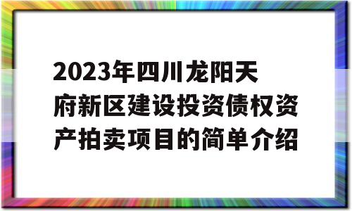 2023年四川龙阳天府新区建设投资债权资产拍卖项目的简单介绍