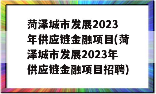 菏泽城市发展2023年供应链金融项目(菏泽城市发展2023年供应链金融项目招聘)