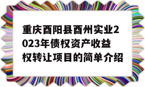 重庆酉阳县酉州实业2023年债权资产收益权转让项目的简单介绍