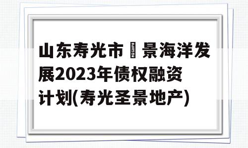 山东寿光市昇景海洋发展2023年债权融资计划(寿光圣景地产)