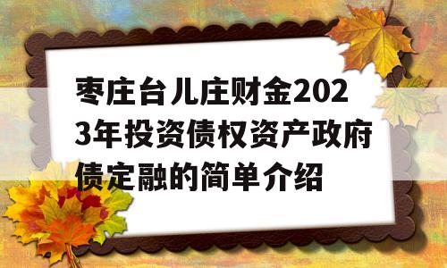 枣庄台儿庄财金2023年投资债权资产政府债定融的简单介绍