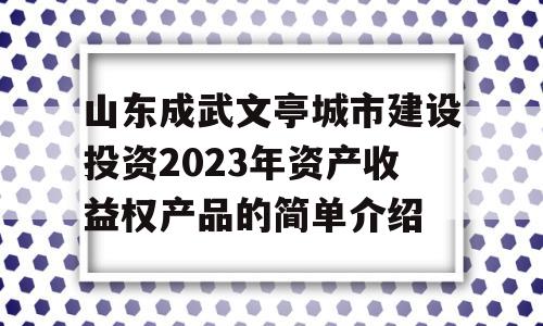 山东成武文亭城市建设投资2023年资产收益权产品的简单介绍