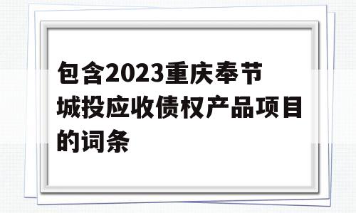 包含2023重庆奉节城投应收债权产品项目的词条