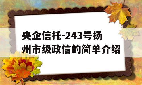 央企信托-243号扬州市级政信的简单介绍