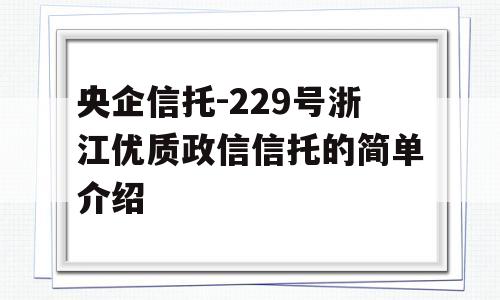 央企信托-229号浙江优质政信信托的简单介绍