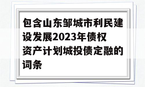 包含山东邹城市利民建设发展2023年债权资产计划城投债定融的词条