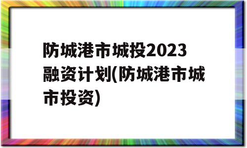 防城港市城投2023融资计划(防城港市城市投资)