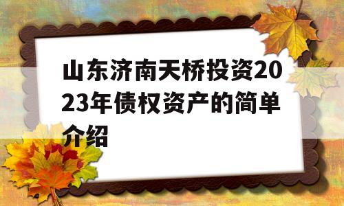 山东济南天桥投资2023年债权资产的简单介绍