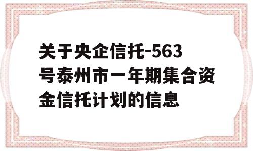 关于央企信托-563号泰州市一年期集合资金信托计划的信息