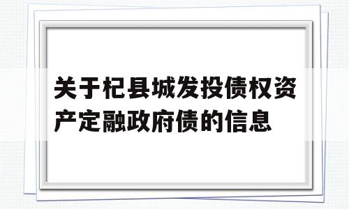 关于杞县城发投债权资产定融政府债的信息