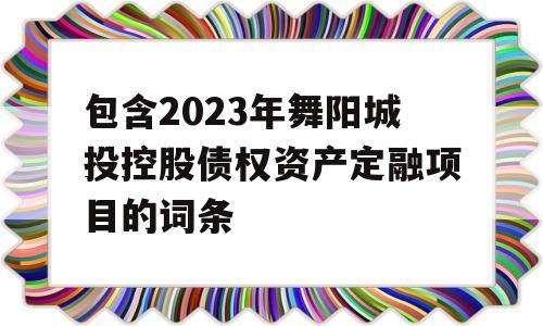 包含2023年舞阳城投控股债权资产定融项目的词条