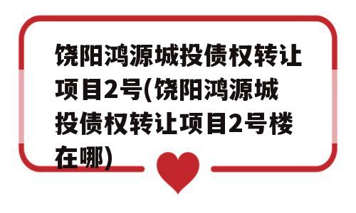 饶阳鸿源城投债权转让项目2号(饶阳鸿源城投债权转让项目2号楼在哪)