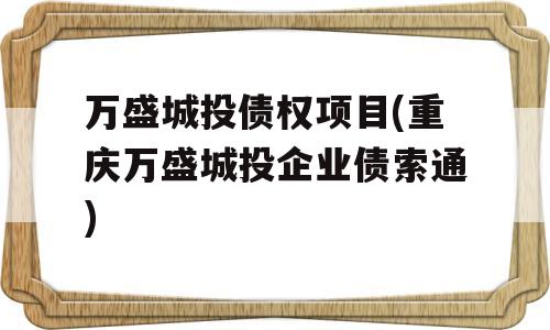 万盛城投债权项目(重庆万盛城投企业债索通)