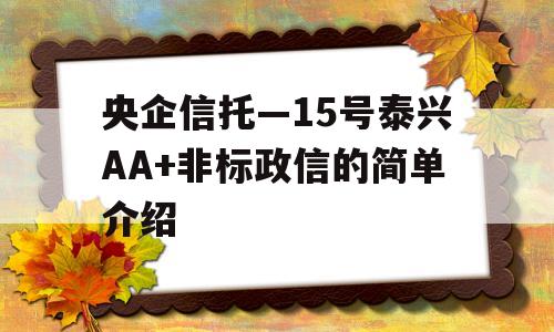 央企信托—15号泰兴AA+非标政信的简单介绍