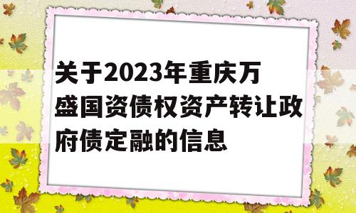 关于2023年重庆万盛国资债权资产转让政府债定融的信息