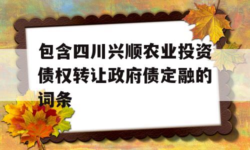 包含四川兴顺农业投资债权转让政府债定融的词条