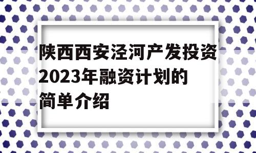 陕西西安泾河产发投资2023年融资计划的简单介绍