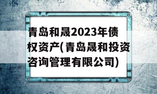 青岛和晟2023年债权资产(青岛晟和投资咨询管理有限公司)