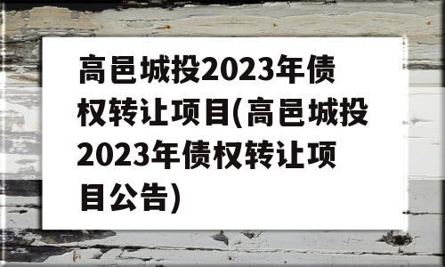 高邑城投2023年债权转让项目(高邑城投2023年债权转让项目公告)