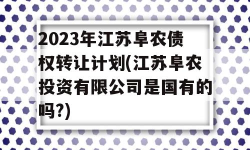 2023年江苏阜农债权转让计划(江苏阜农投资有限公司是国有的吗?)