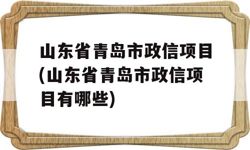 山东省青岛市政信项目(山东省青岛市政信项目有哪些)