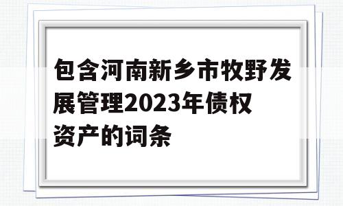 包含河南新乡市牧野发展管理2023年债权资产的词条