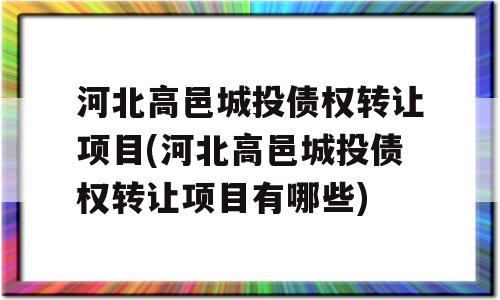 河北高邑城投债权转让项目(河北高邑城投债权转让项目有哪些)