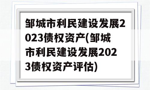 邹城市利民建设发展2023债权资产(邹城市利民建设发展2023债权资产评估)