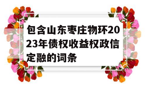 包含山东枣庄物环2023年债权收益权政信定融的词条