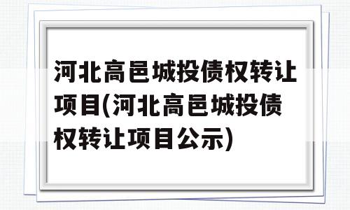 河北高邑城投债权转让项目(河北高邑城投债权转让项目公示)