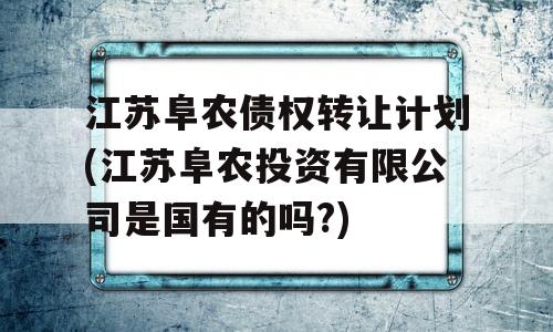 江苏阜农债权转让计划(江苏阜农投资有限公司是国有的吗?)