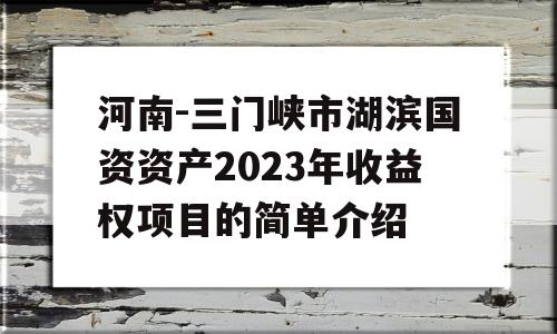 河南-三门峡市湖滨国资资产2023年收益权项目的简单介绍